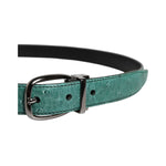 Dolce & Gabbana Green Leather Silver Tone Metal Buckle Belt BEL9288-85