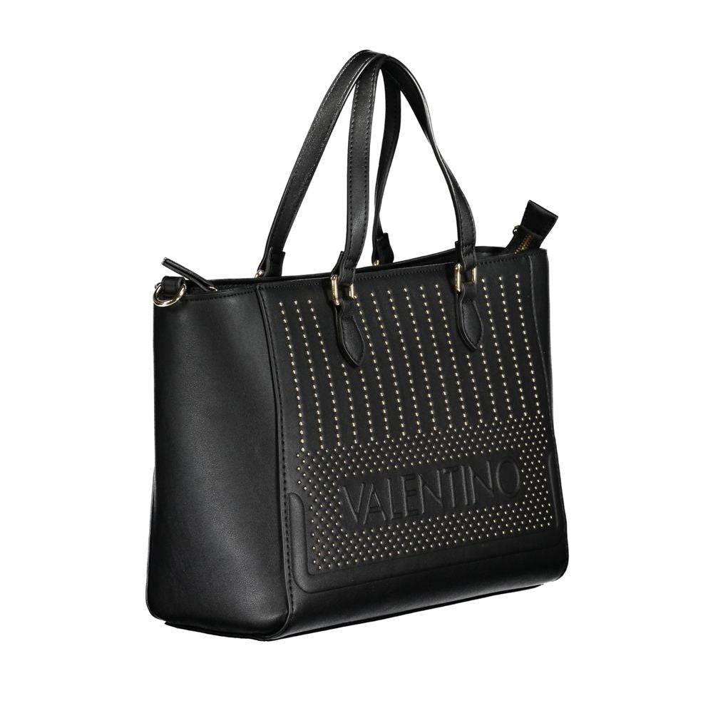 Valentino Bags black polyethylene handbag with dual handles, adjustable strap, internal pockets, contrasting details, and zip closure.