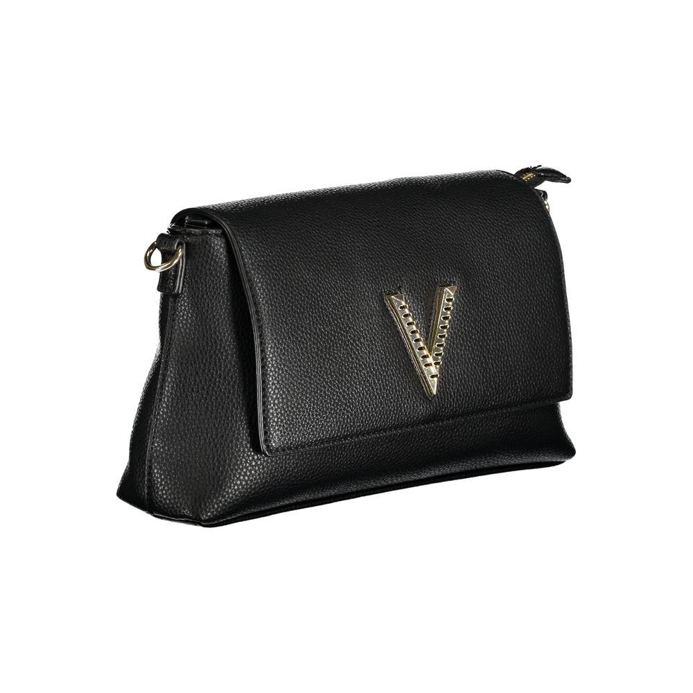 Valentino black polyethylene handbag with adjustable and removable shoulder strap, contrasting details, and logo.