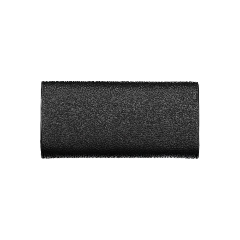 Tommy Hilfiger black polyethylene women's wallet with phone compartment, card slots, coin purse, and zip closure, classic elegance.