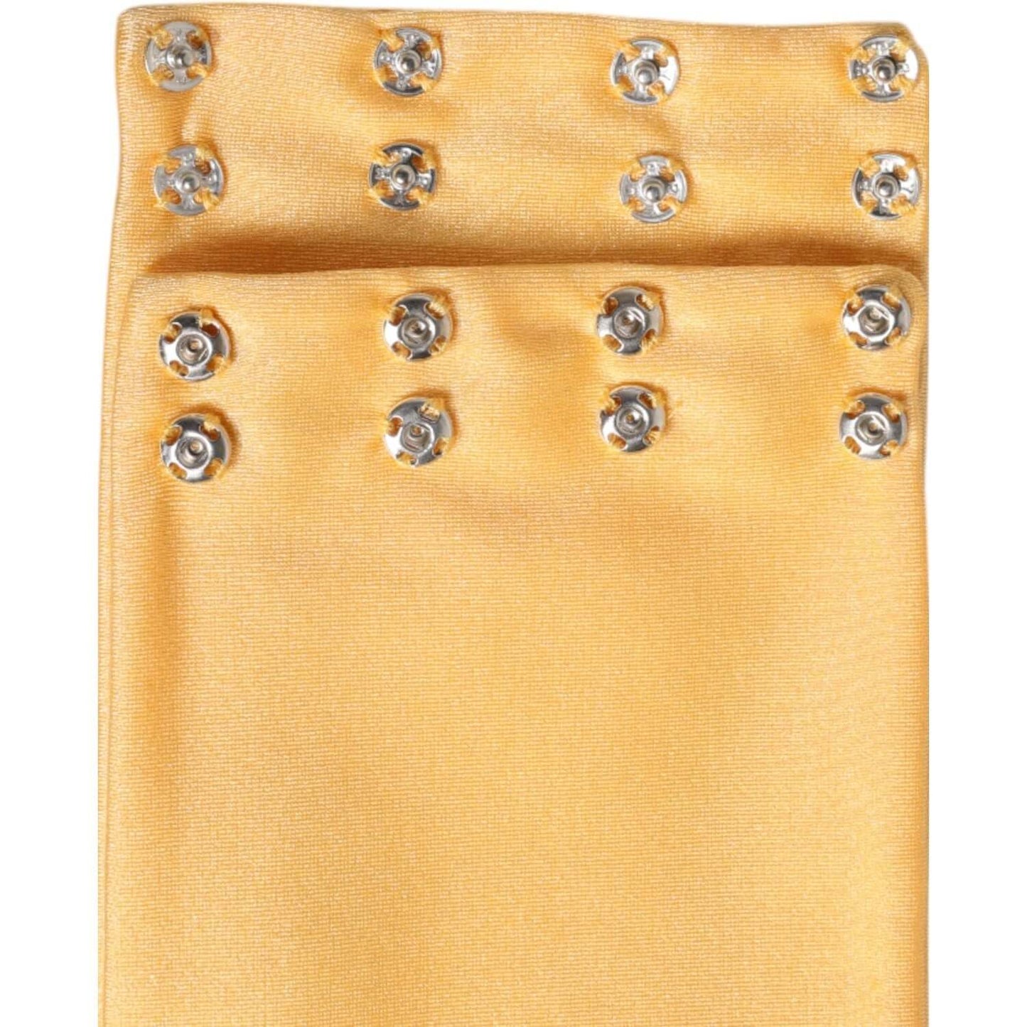 Dolce & Gabbana yellow nylon stretch neck warmer scarf with logo details and button accents, made in Italy, women's fashion accessory.