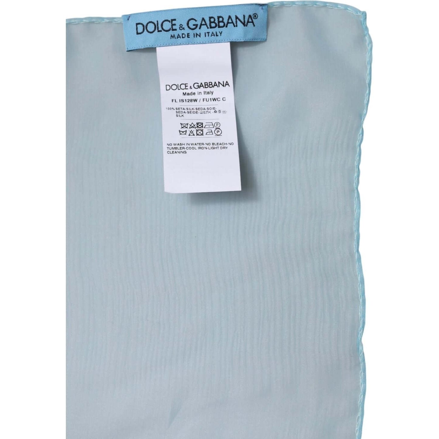 Dolce & Gabbana light blue silk wrap shawl scarf with label, 100% silk, made in Italy, 130x200cm, luxury fashion accessory.