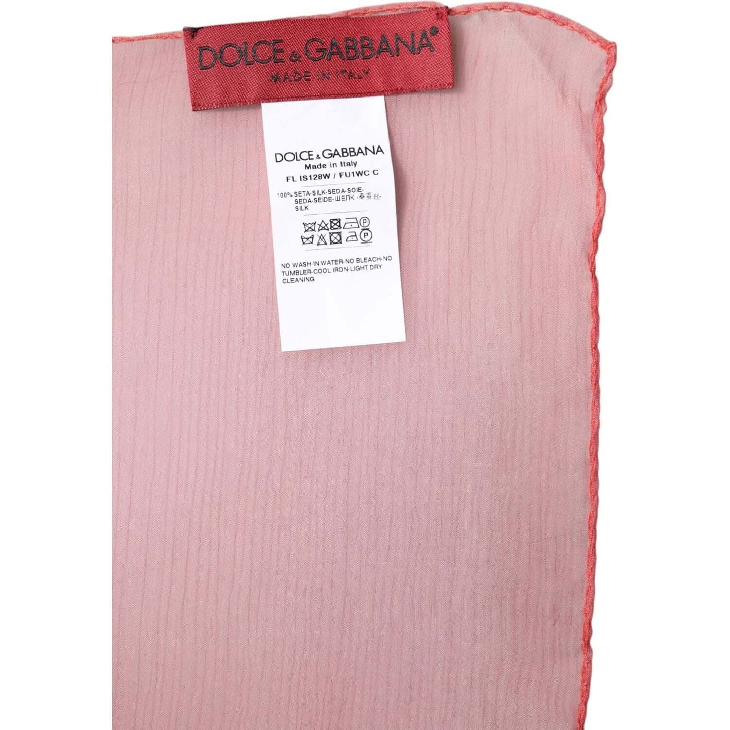 Dolce & Gabbana pink silk women's wrap shawl scarf with logo tag, 130cm x 200cm, made in Italy.