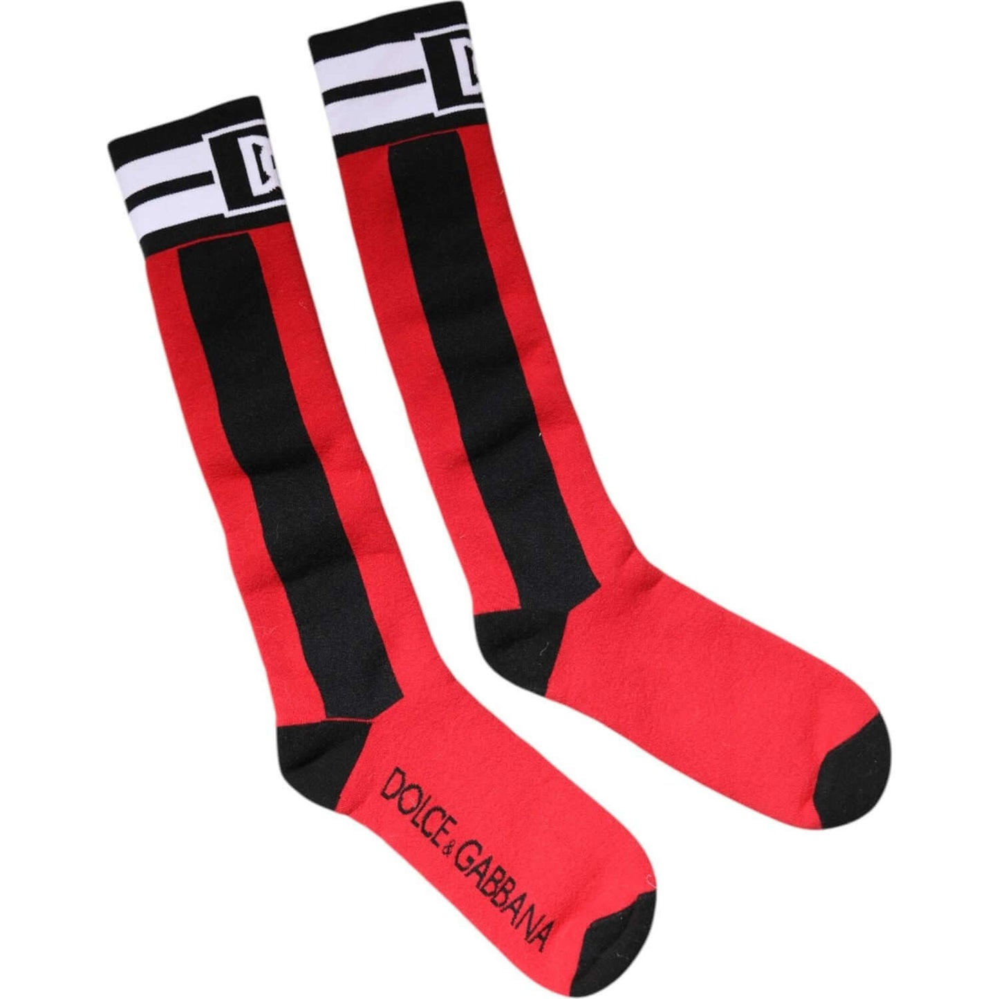 Dolce & Gabbana red cotton stretch over the calf socks with logo detailing, made in Italy.