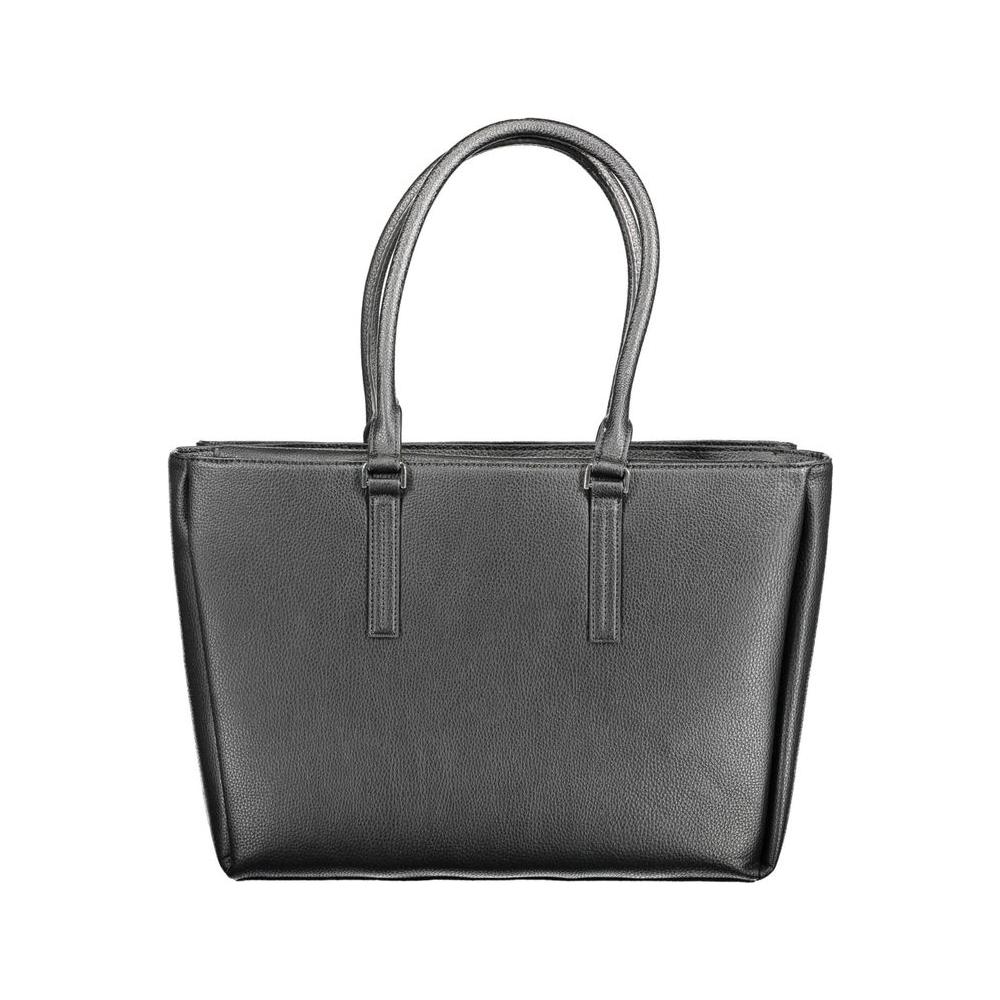 Calvin Klein black polyethylene women handbag with two shoulder straps and spacious compartments.