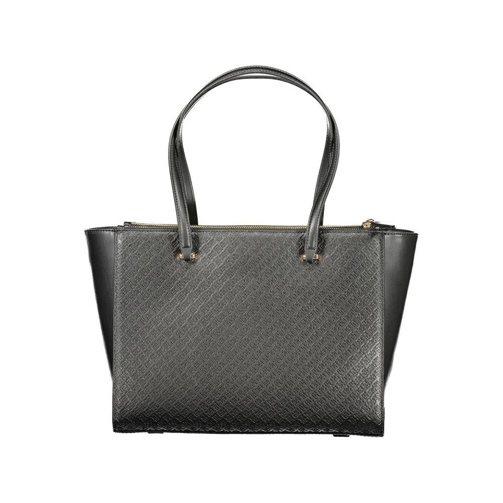 Tommy Hilfiger black polyethylene women handbag with 2 handles, featuring elegant contrasting details and secure closure for a chic look.