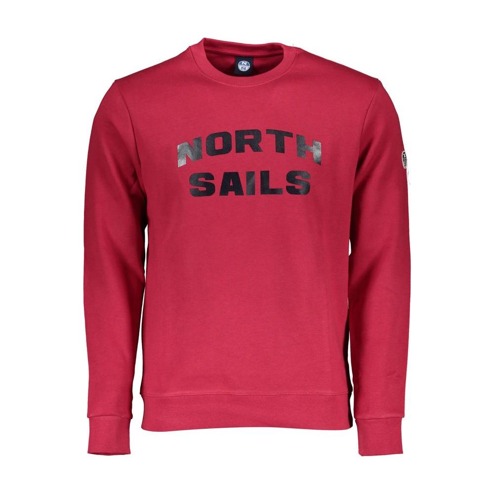 Red North Sails men's cotton sweater with logo print, blending comfort and style for casual wear. Made from 80% cotton and 20% polyester.