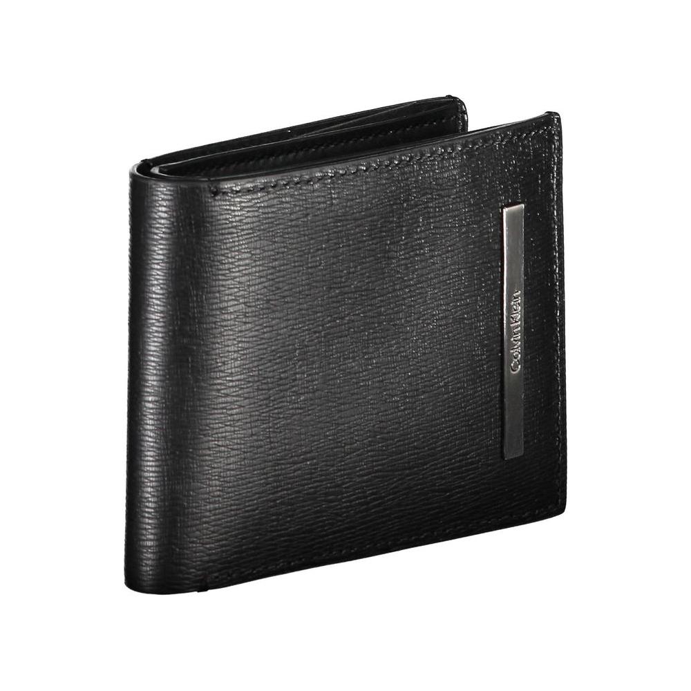 Calvin Klein sleek bifold wallet with RFID protection in black eco-leather, featuring multiple card slots and a coin purse.