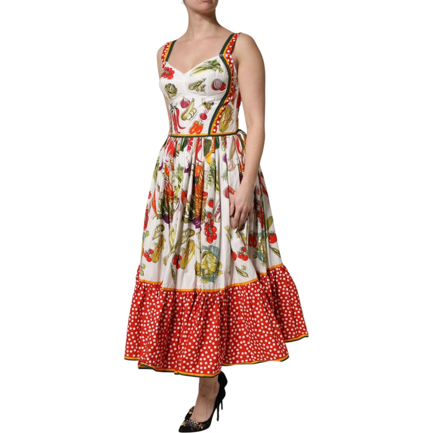 Dolce & Gabbana White Vegetables Sleeveless A-line Dress DR81695-36