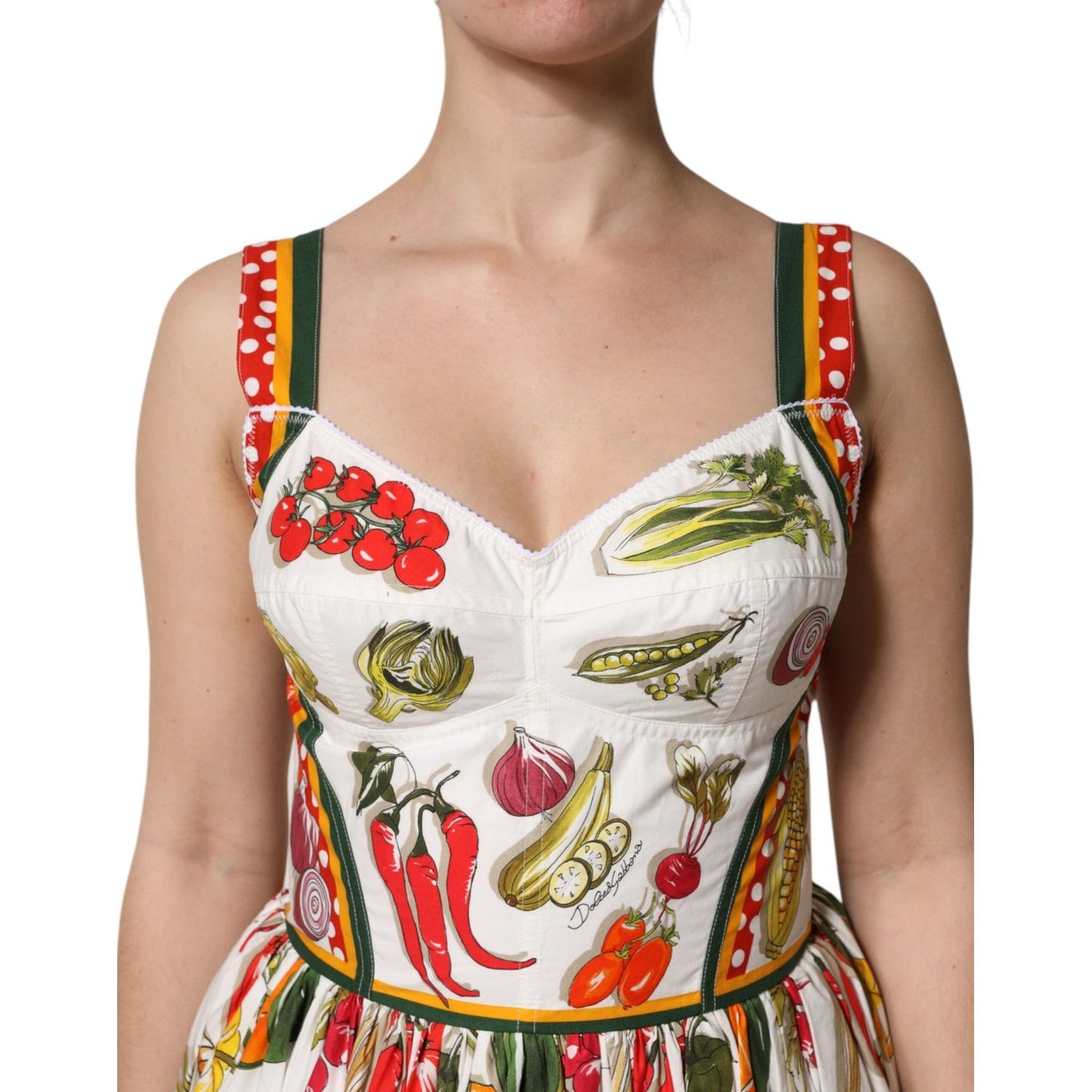 Dolce & Gabbana White Vegetables Sleeveless A-line Dress DR81695-36