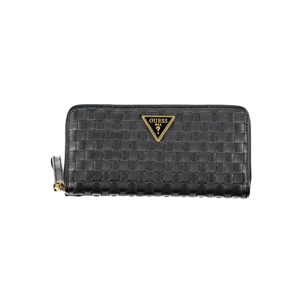 Guess Jeans elegant black wallet with zip closure, multi-compartment design, and sleek finish.