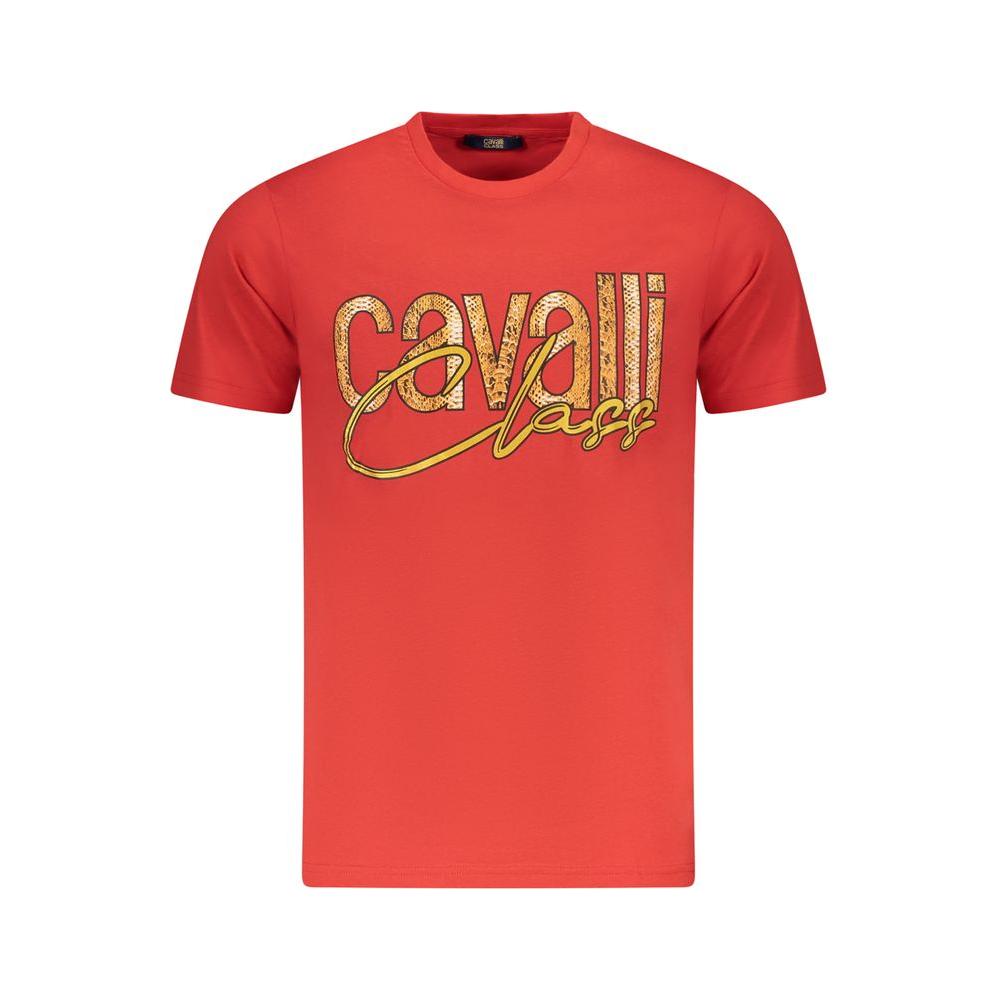 Cavalli Class Red Cotton Men T-Shirt with Crew Neck and Logo Print