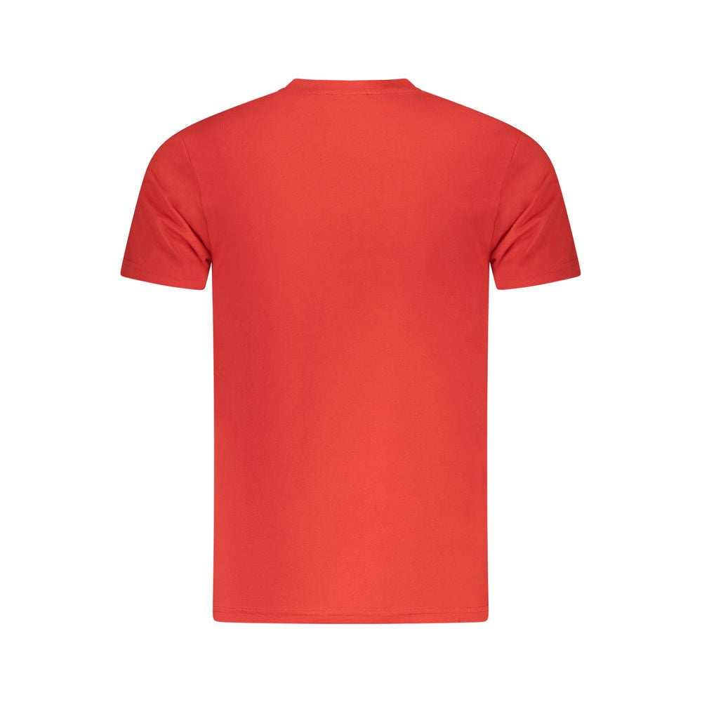 Cavalli Class red cotton men's T-shirt with short sleeves and crew neck, showcasing bold fashion and iconic style.