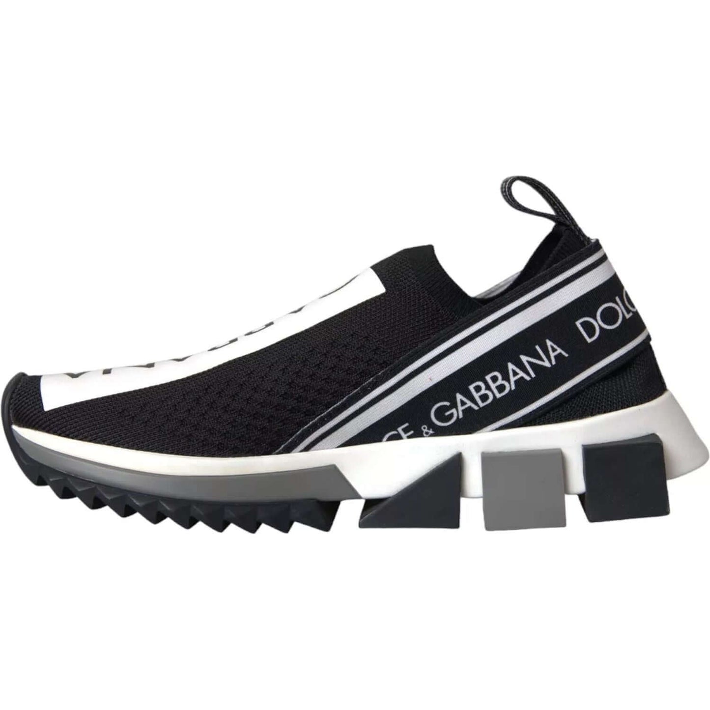 Dolce & Gabbana Sorrento black white slip-on sneakers with logo print and decorative rubber sole