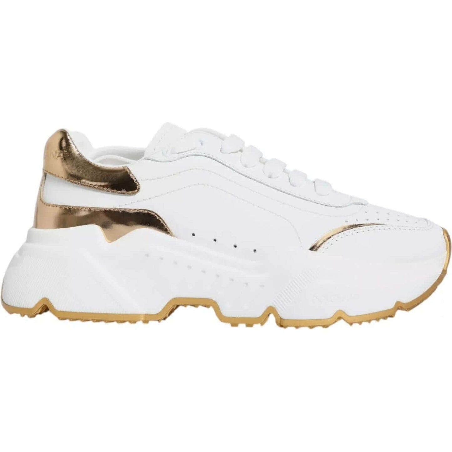 Dolce & Gabbana Daymaster sneakers in white and gold leather with rubber sole and lace-up closure, made in Italy.
