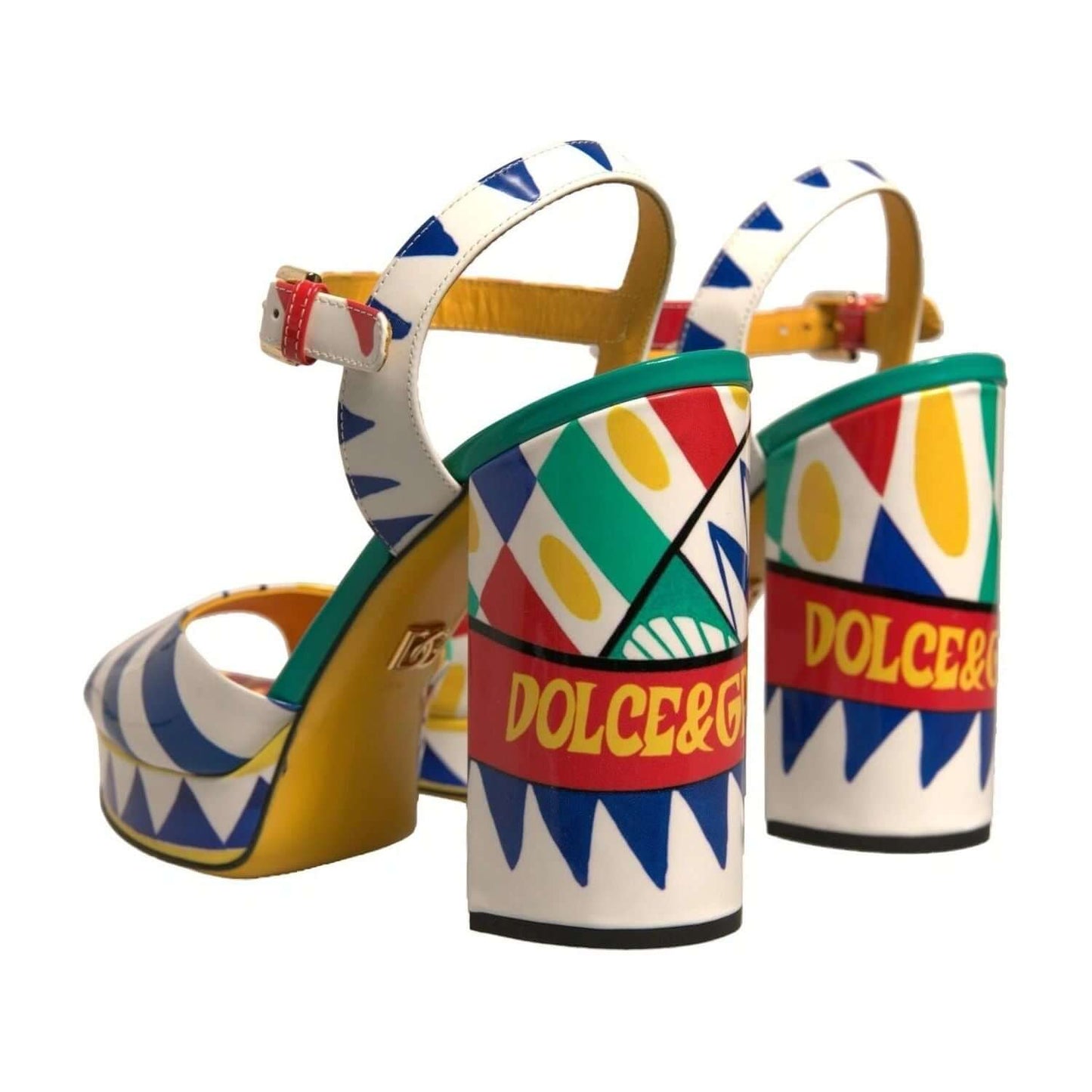 Dolce & Gabbana multicolor Carretto ankle strap sandals made of calf leather with buckle closure and logo details, mismatched sizes 39.5 and 40.