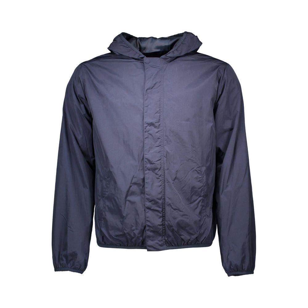 Gant blue nylon men's sport jacket with hood and zip closure, featuring durability and convenient pockets for active lifestyle.