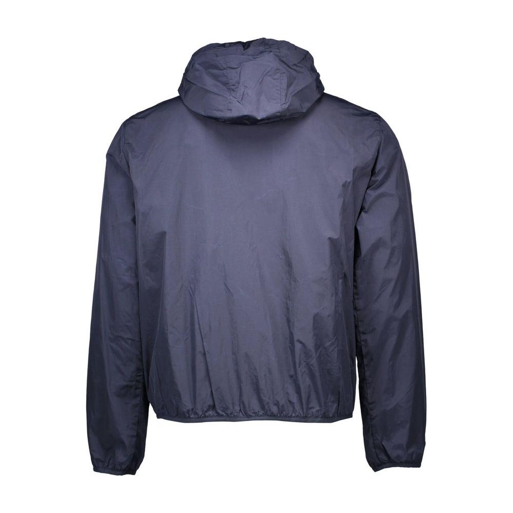 Back view of Gant Blue Nylon Men's Jacket with hood and zip closure, perfect for active lifestyles and secure storage.