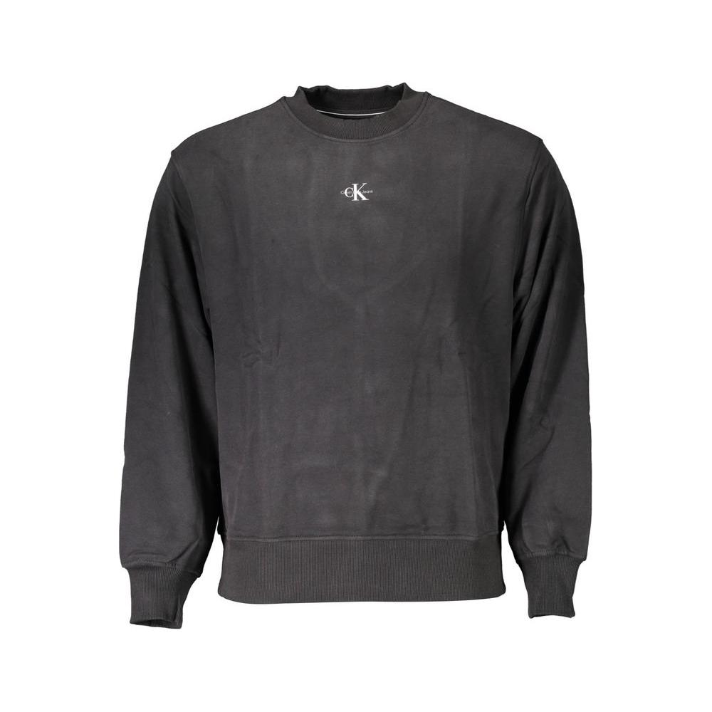 Calvin Klein black cotton men's sweater with logo, long sleeves, and round neck, offering style and comfort; perfect for casual wear.