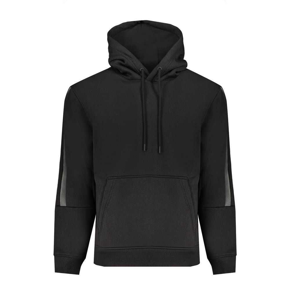 Calvin Klein black cotton hooded sweater with long sleeves, central pocket, contrast details, and recycled polyester blend.