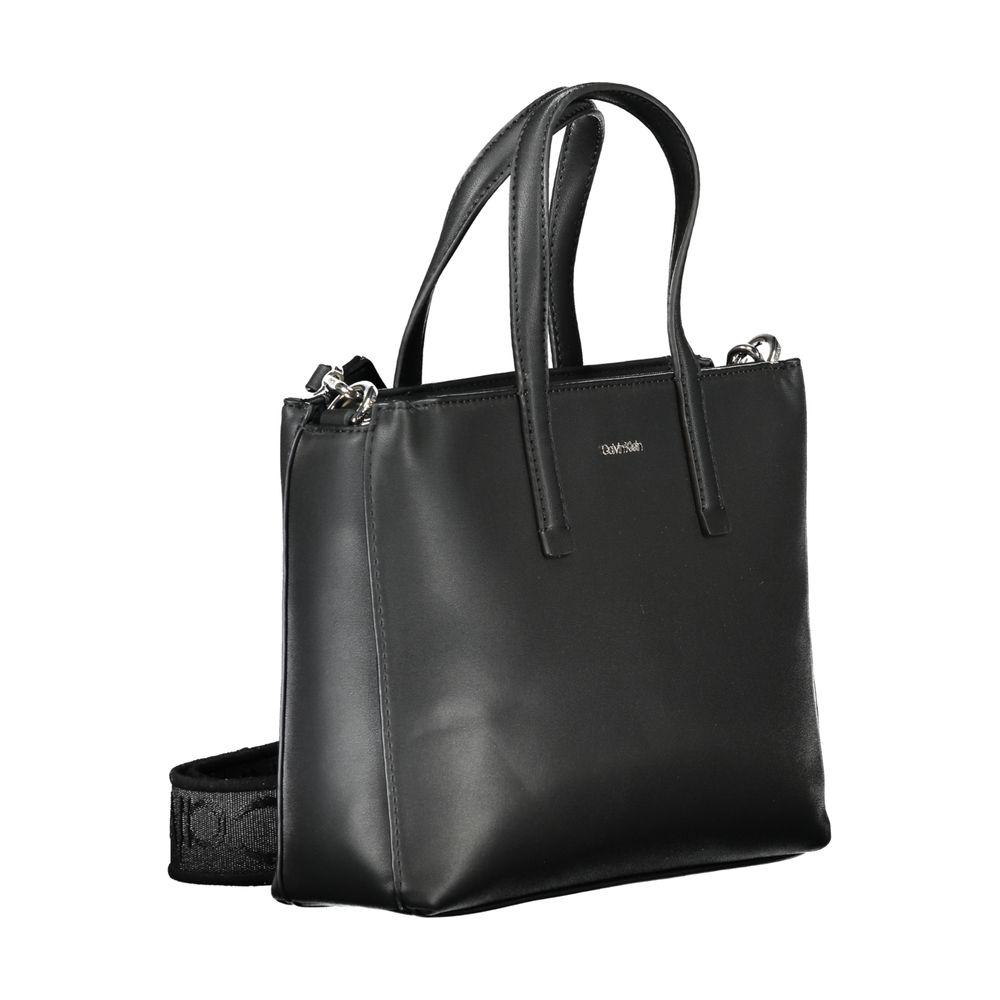 Calvin Klein Black Polyester Women's Handbag with Dual Handles and Adjustable Strap