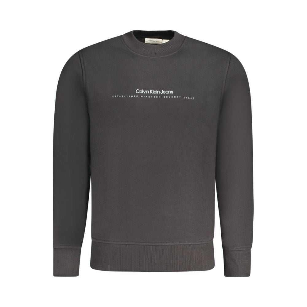 Calvin Klein black cotton men's sweater with logo print, long sleeves, and crew neck. Stylish streetwear, 55% cotton, 45% polyester.