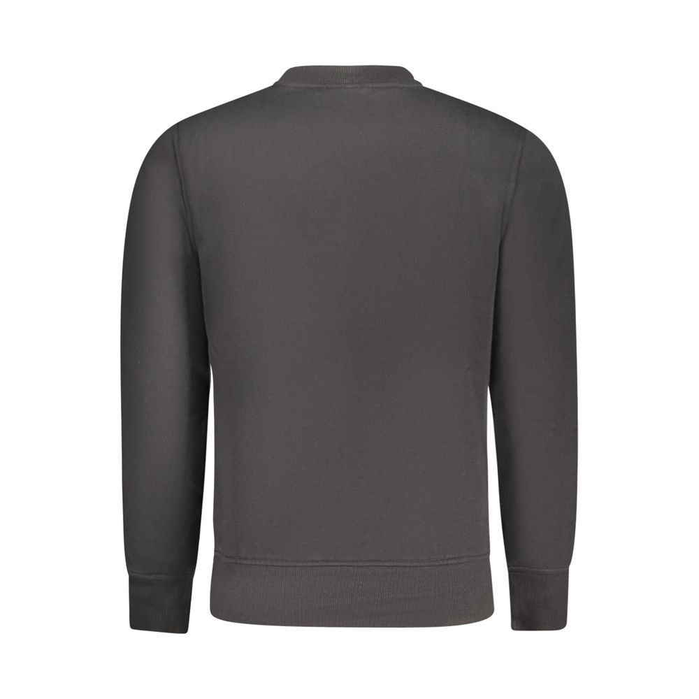Back view of Calvin Klein black cotton men's sweater with long sleeves and crew neck, showcasing minimalist design and premium quality.