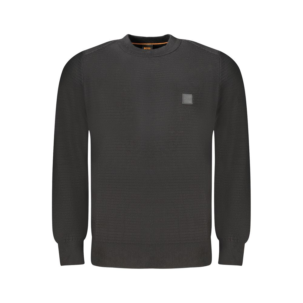 Hugo Boss black cotton men's sweater with crew neck and logo accent
