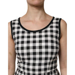 Dolce & Gabbana White Black Checkered Sleeveless Sheath Dress