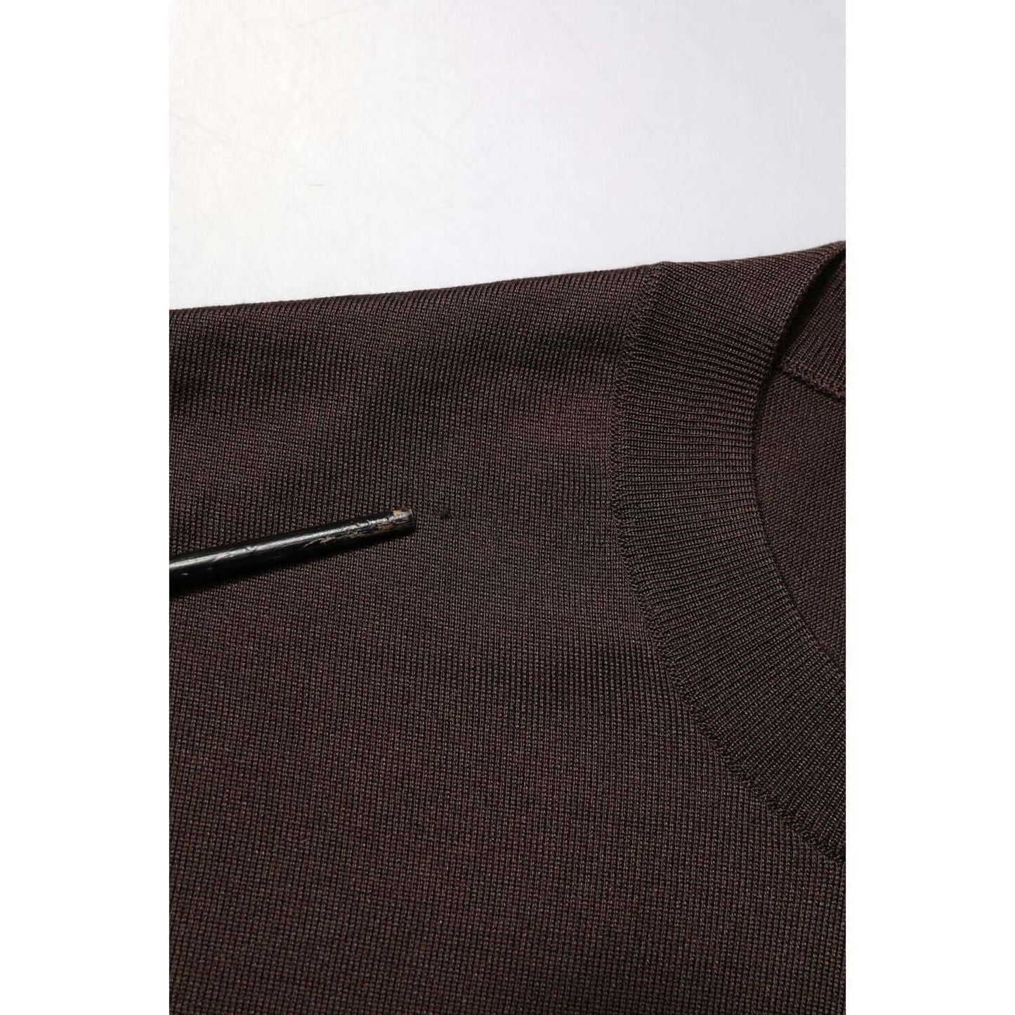 Dolce & Gabbana Brown Silk Logo Embroidery Crew Neck T-shirt TSH90516-48