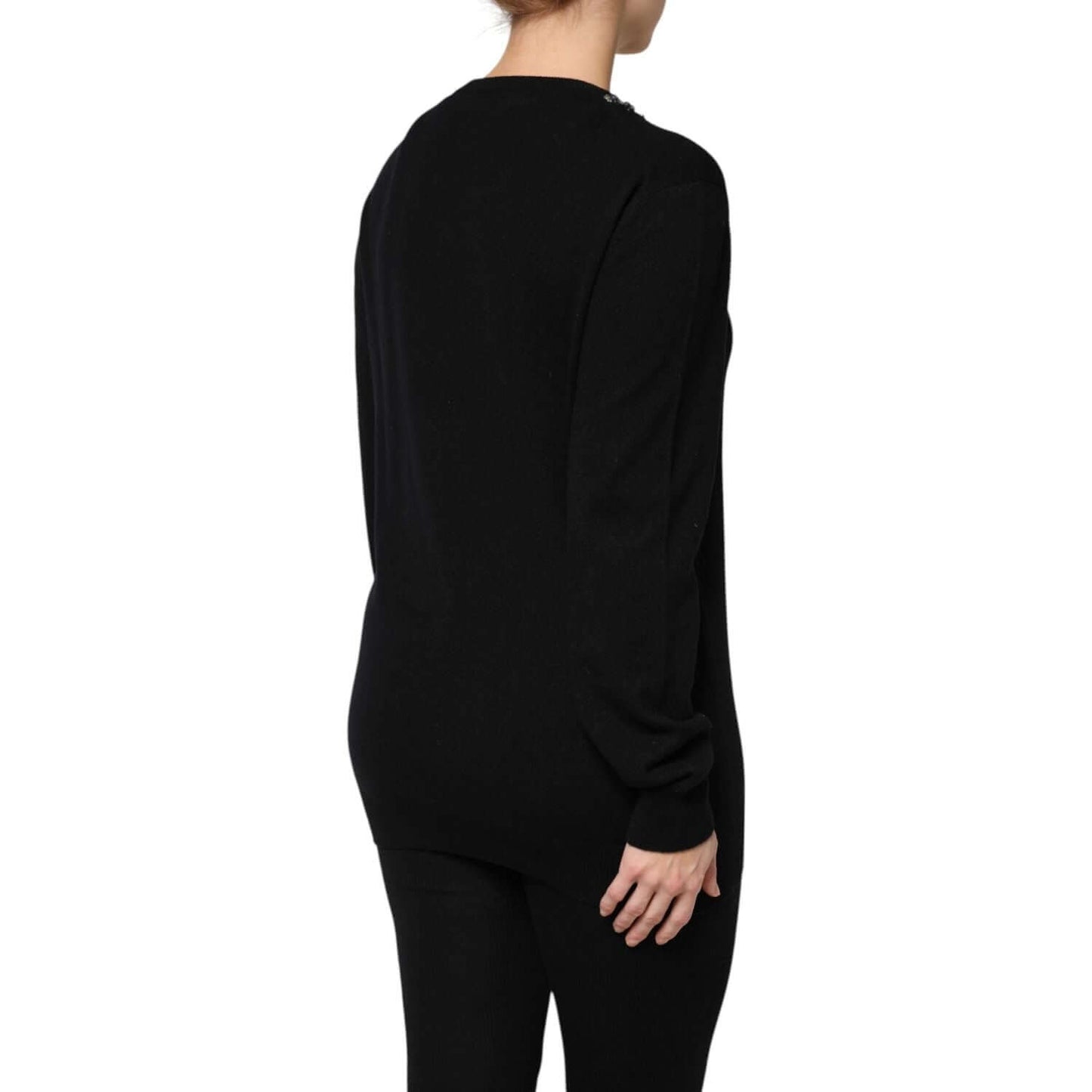 Dolce & Gabbana Black Cashmere Crystal Embellished Sweater TSH90484-36
