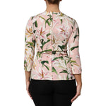 Dolce & Gabbana Pink Lily Print Viscose Round Neck Blouse Top TSH87611-42
