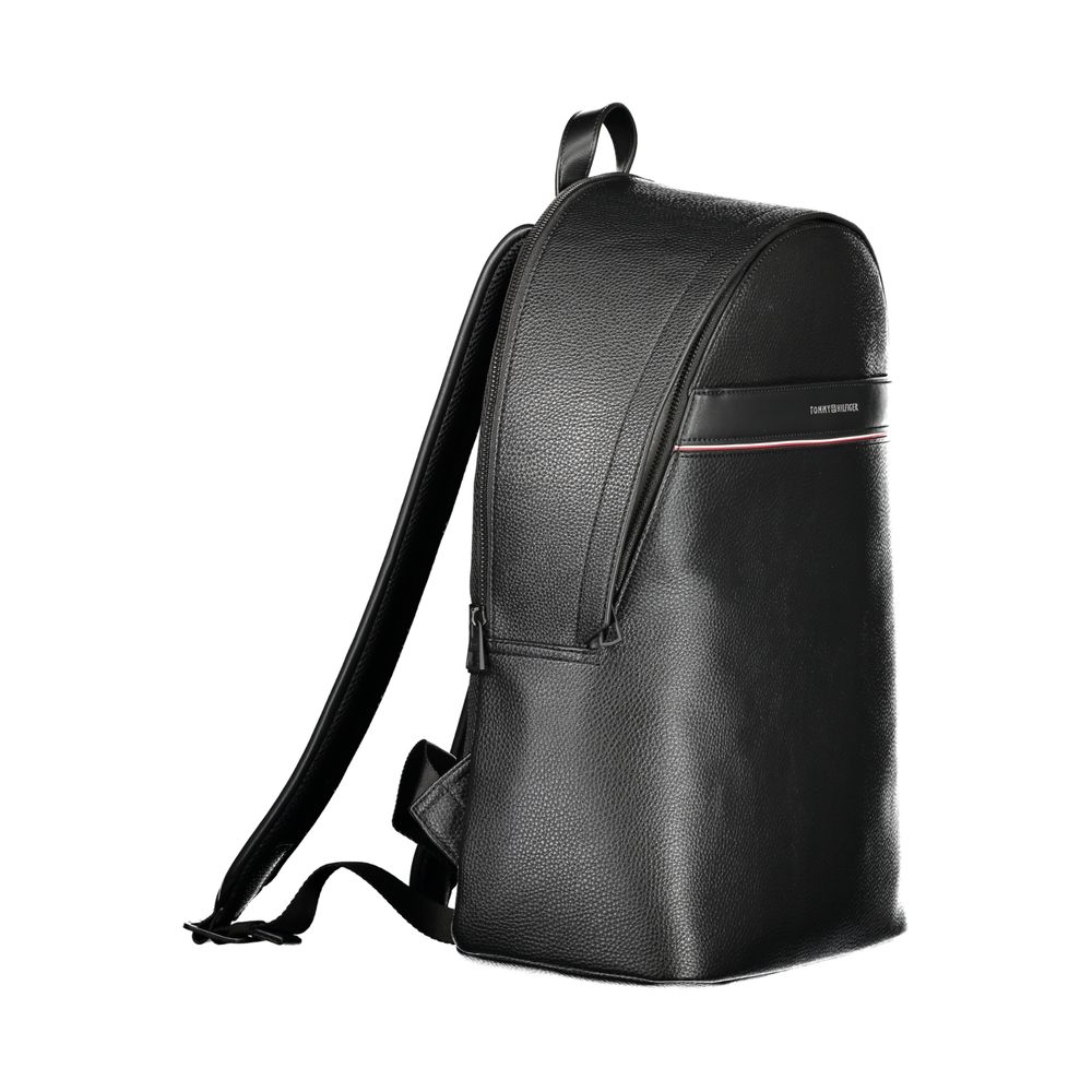 Tommy Hilfiger Black Polyester Men Backpack with adjustable straps and multiple compartments, featuring the iconic logo and sleek design.