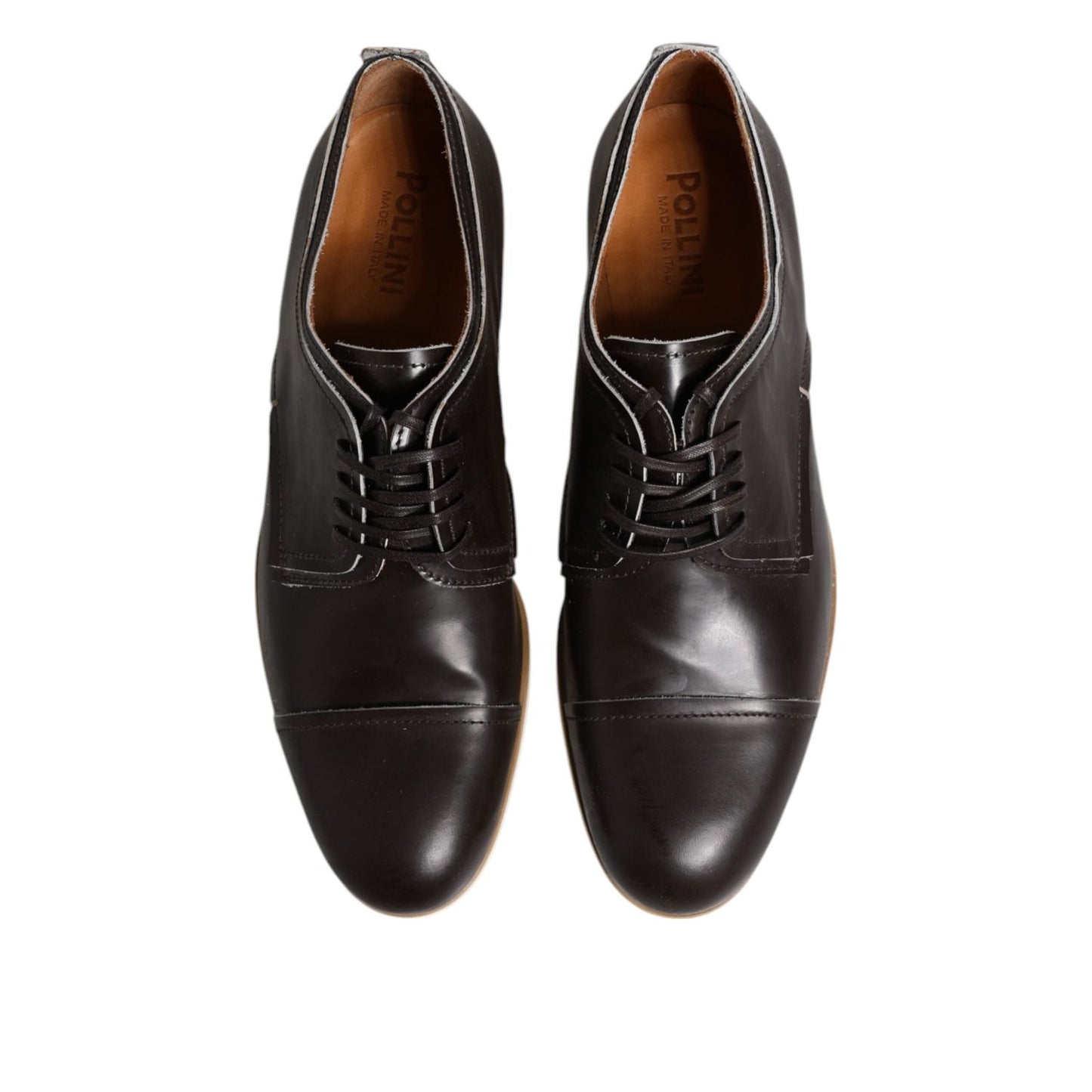 Pollini Dark Brown Leather Derby Lace Up Dress Formal Shoes MV7274-45