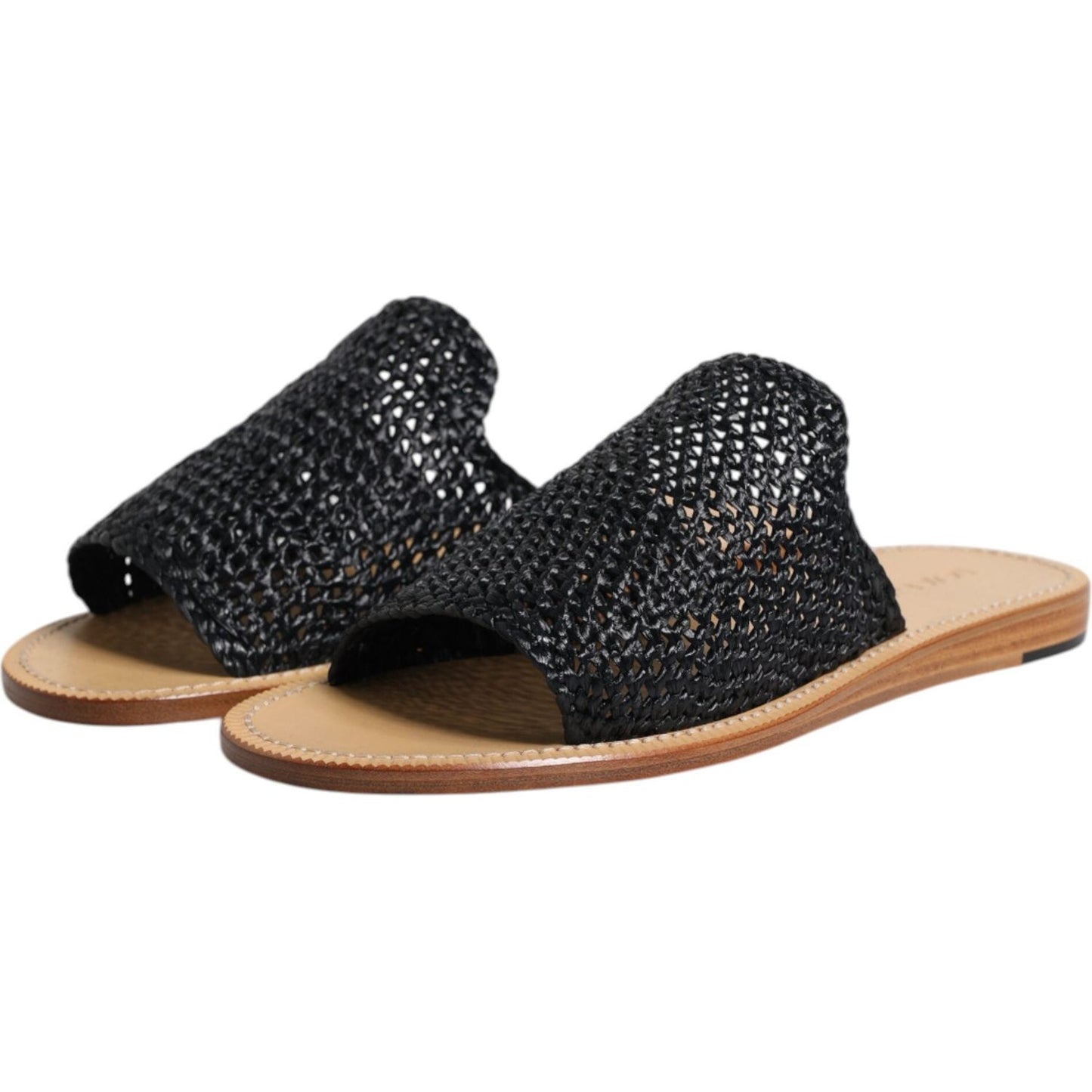 Dolce & Gabbana Black Monochrome Braided Raffia Slides Shoes MV7316-40