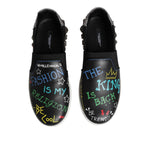 Dolce & Gabbana Black Leather Studded Graffiti Sneakers Shoes