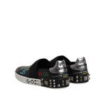 Dolce & Gabbana Black Leather Studded Graffiti Sneakers Shoes