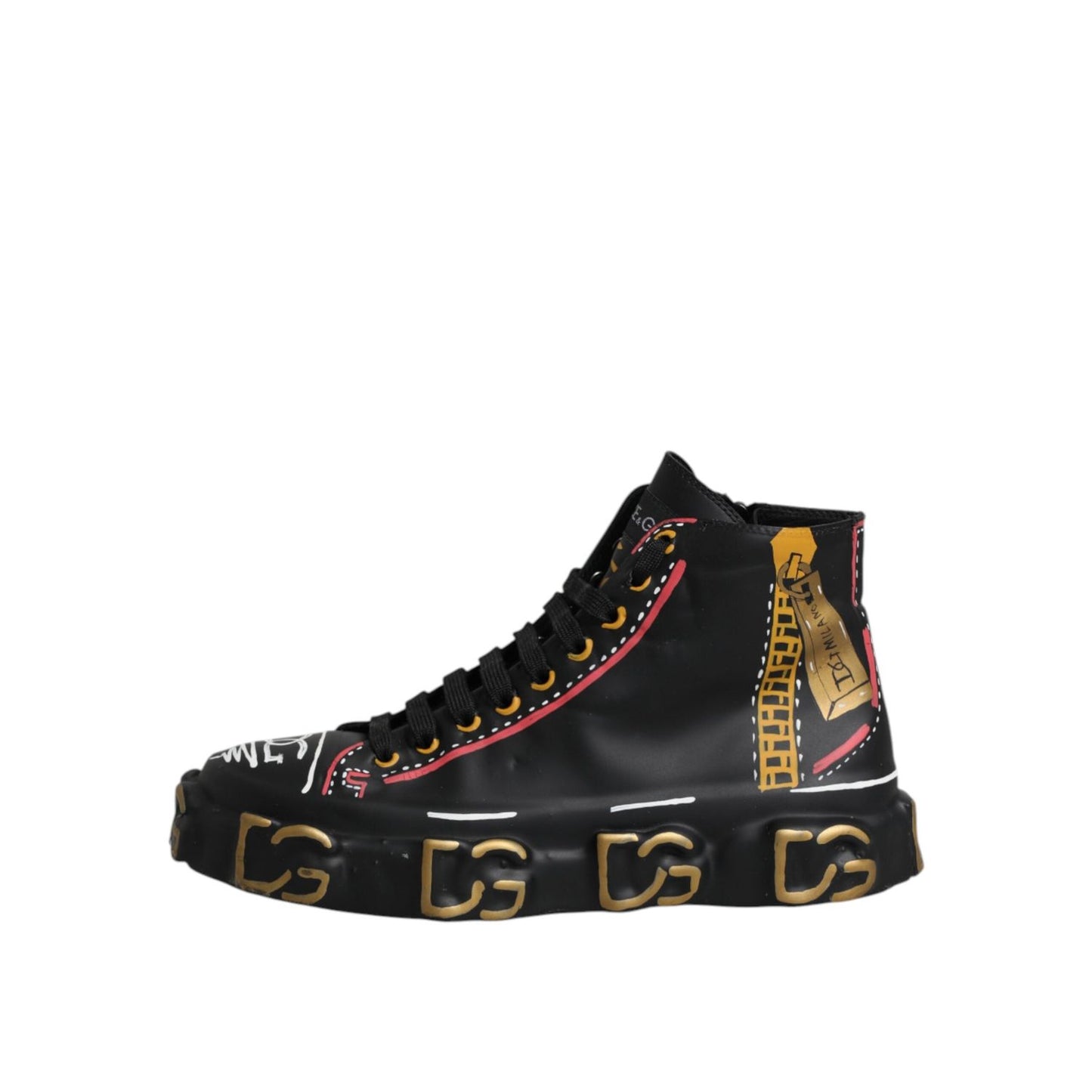 Dolce & Gabbana Black Leather Logo High Top Sneakers Shoes