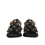 Dolce & Gabbana Black Leather Studded Ankle Strap Sandals Shoes