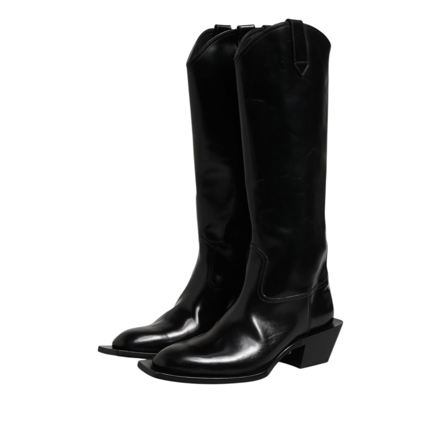 Dolce & Gabbana Black Calfskin Leather Logo High Boots Shoes