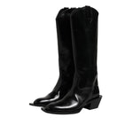 Dolce & Gabbana Black Calfskin Leather Logo High Boots Shoes