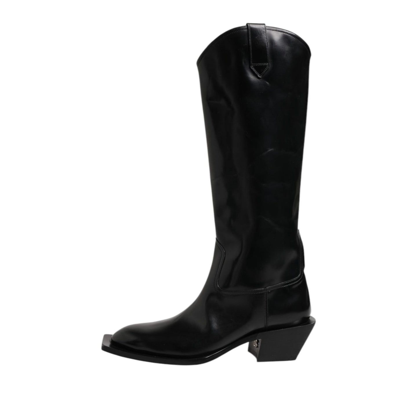 Dolce & Gabbana Black Calfskin Leather Logo High Boots Shoes