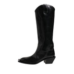 Dolce & Gabbana Black Calfskin Leather Logo High Boots Shoes