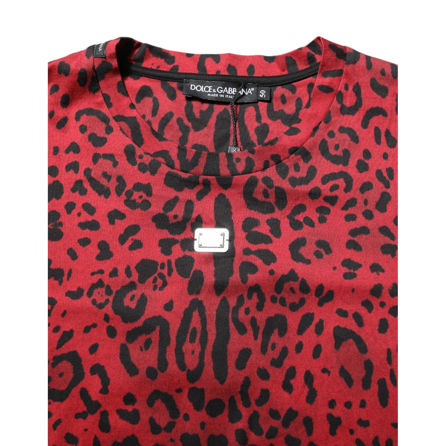 Dolce & Gabbana Red Cotton Leopard Short Sleeves T-shirt