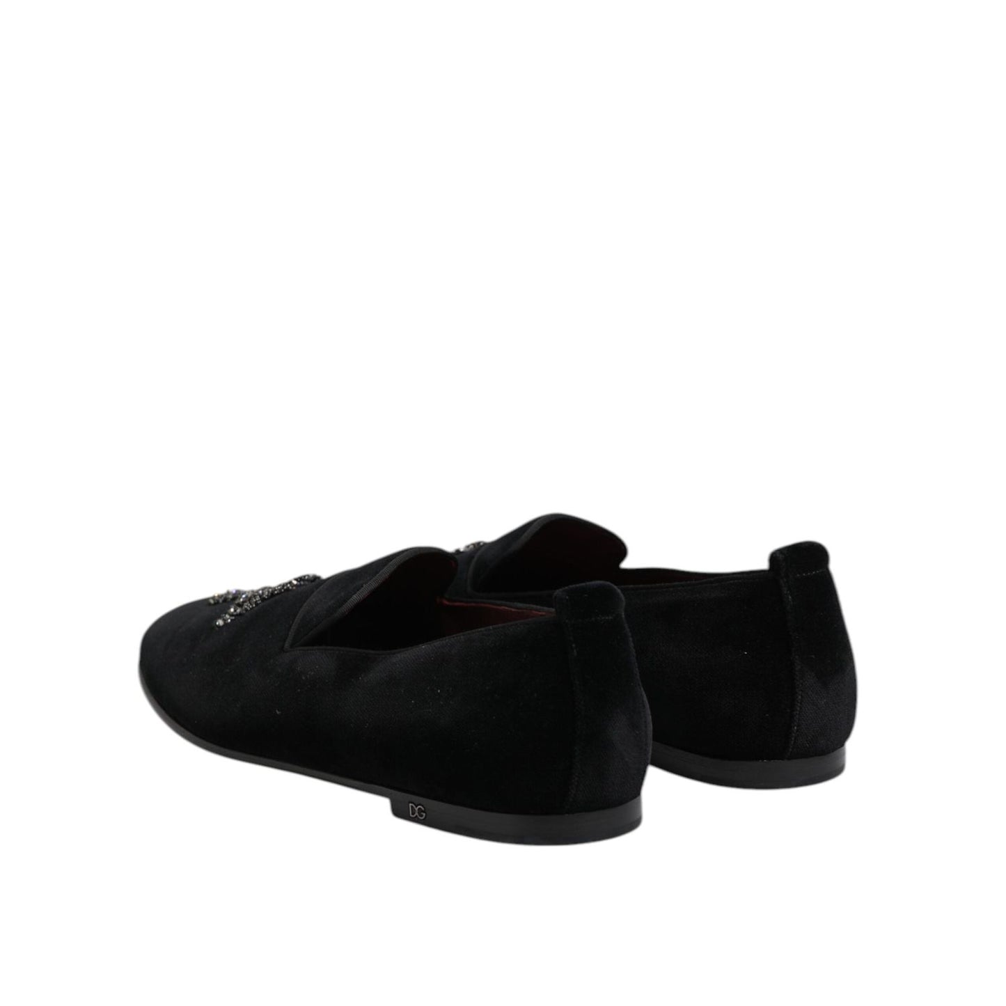 Dolce & Gabbana Black Velvet Crystal Crown Formal Dress Shoes