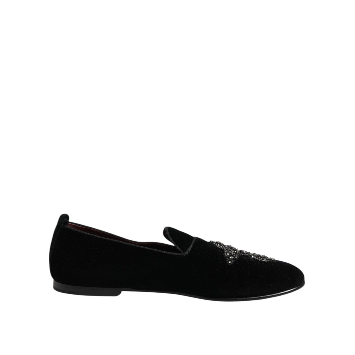 Dolce & Gabbana Black Velvet Crystal Crown Formal Dress Shoes