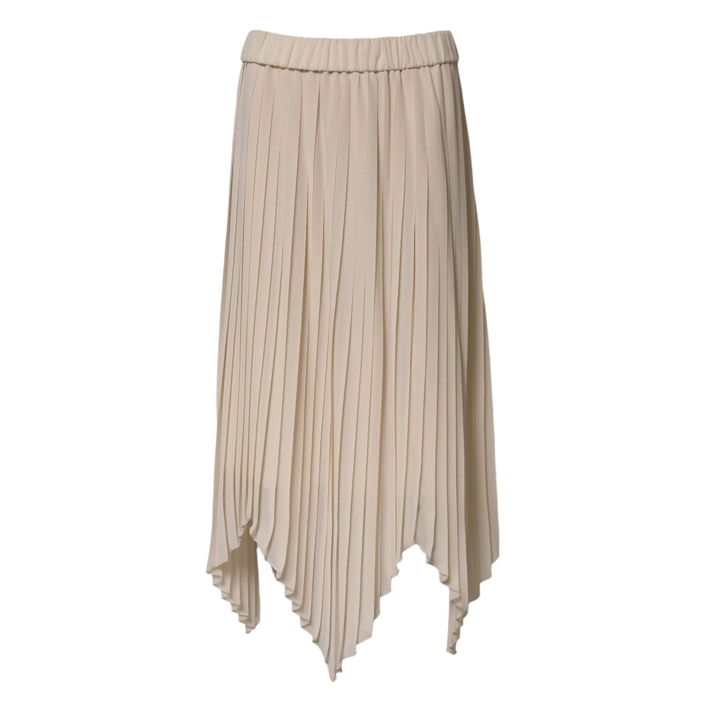 Peserico Beige Polyester Pleated A-line High Waist Midi Skirt