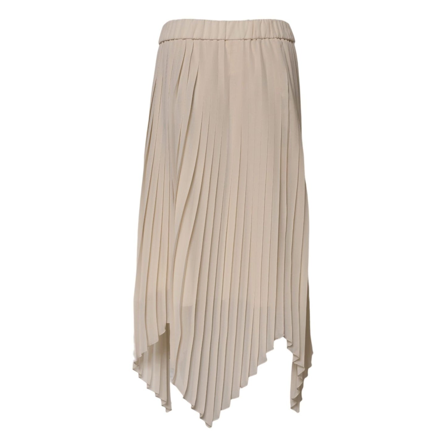 Peserico Beige Polyester Pleated A-line High Waist Midi Skirt