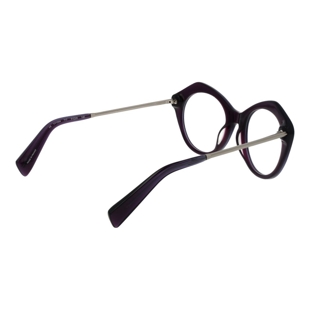 Yohji Yamamoto Purple Women Glasses Frame, full-rim round style with metal and plastic material, demo lenses, 51-20-140 size.