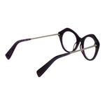 Yohji Yamamoto Purple Women Glasses Frame, full-rim round style with metal and plastic material, demo lenses, 51-20-140 size.